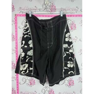 PALM WAVE shorts swim black Floral-Panel Men’s Board Shorts
